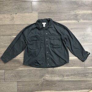 Anthropologie "if it were‎ me" Green Snap Front Oversized Denim Jacket Womens S